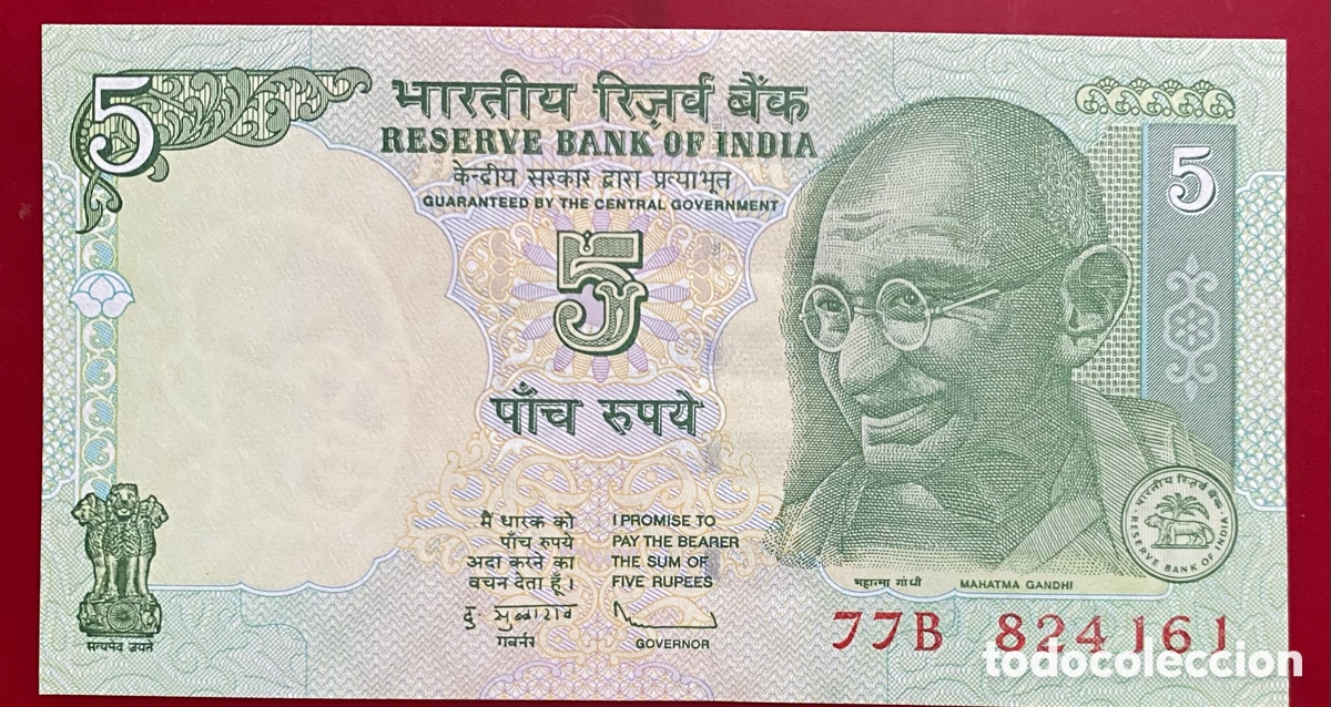 Billetes extranjeros: India 5 Rupias 2010 SC - Foto 1