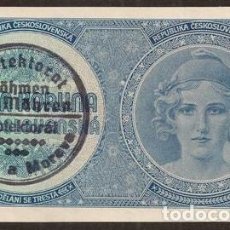 Billetes extranjeros: BOHEMIA & MORAVIA. OCUPACION ALEMANA II G.M. 1 KORONA (1939). SIN PERFORACION SPECIMEN. PICK 1.