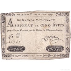 Billetes extranjeros: [#149077] FRANCIA, 5 LIVRES, 1791, 46C45321, BC+, KM:A50, LAFAURIE:145