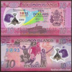 Billetes extranjeros: ISLAS SALOMON (SOLOMON). CONMEMORATIVO 10 $ 2023. S/C. JUEGOS DE PACIFICO. POLIMERO.