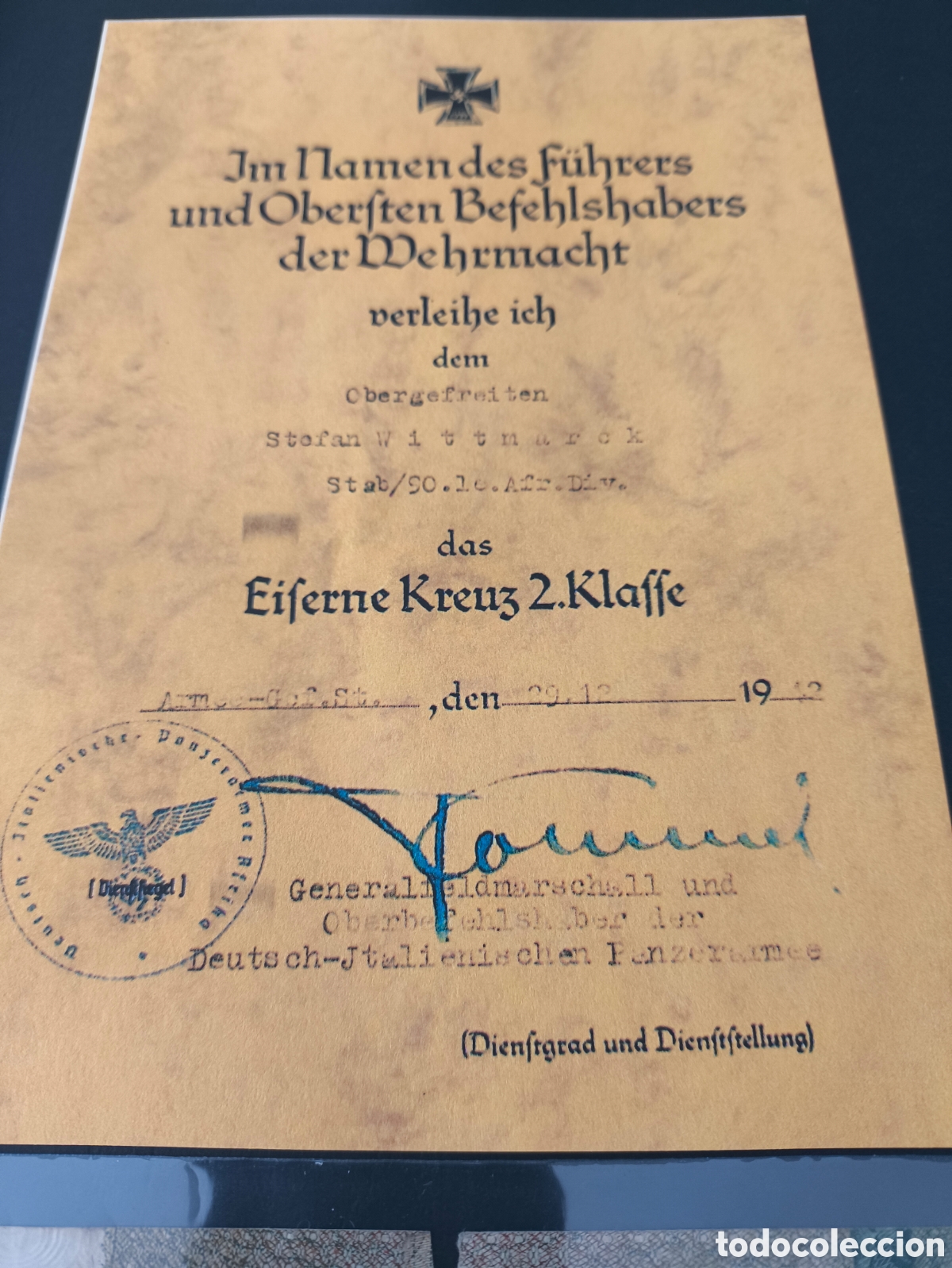 Billetes extranjeros: Documento Ek2 Rommel + billete - Foto 1