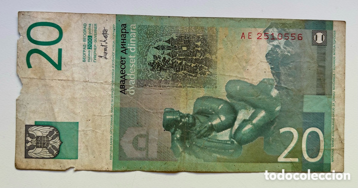 Billetes extranjeros: Billete YUGOSLAVIA 20 Dinara 2000. Da&ntilde;ado - Foto 2