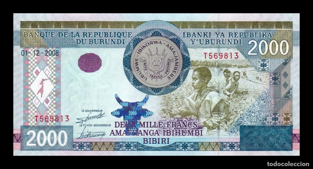 Billetes extranjeros: Burundi 2000 Francos 2008 Pick 47 Sc Unc - Foto 1