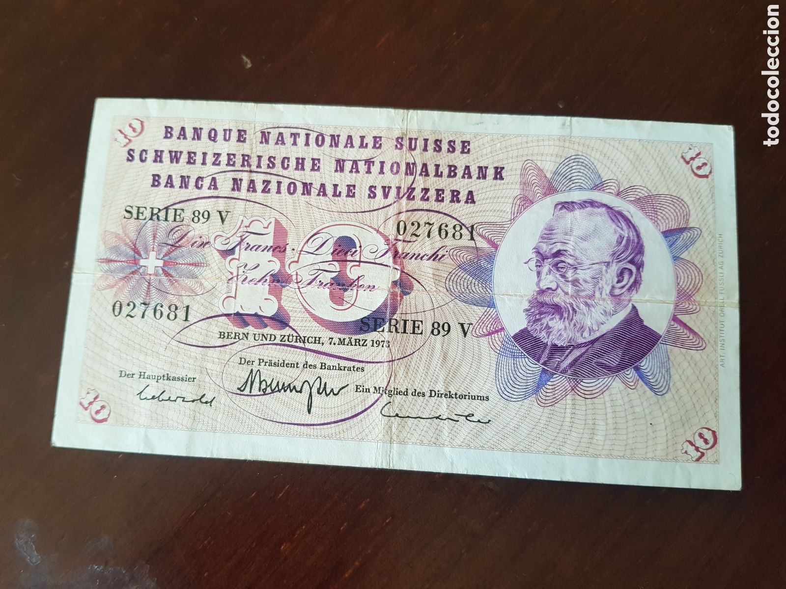 Billetes extranjeros: 10 francos suiza - Foto 1