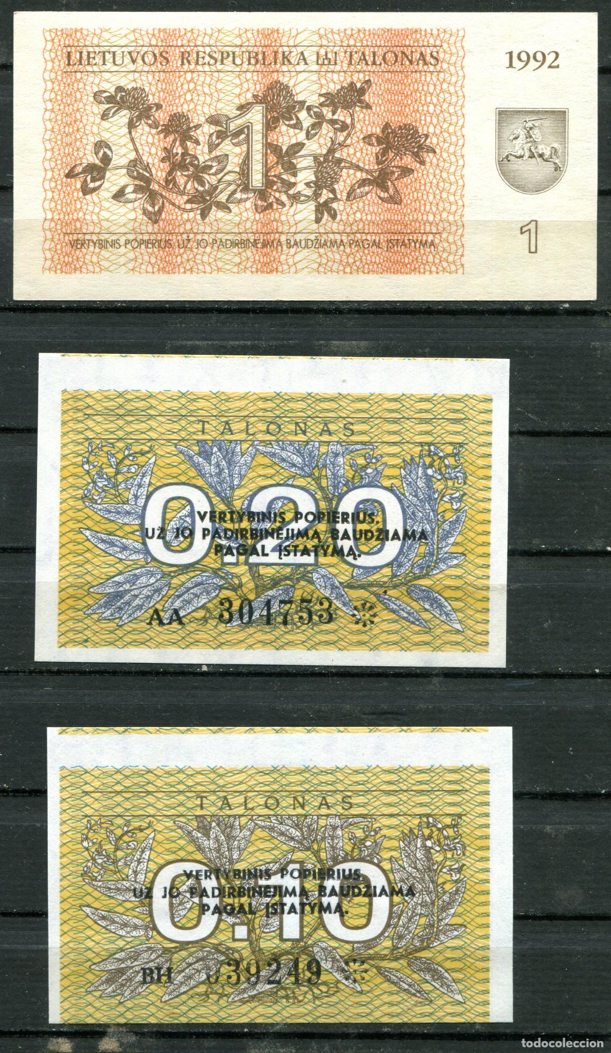 Billetes extranjeros: 3 billetes diferentes de Lituania. Sin circular. - Foto 1