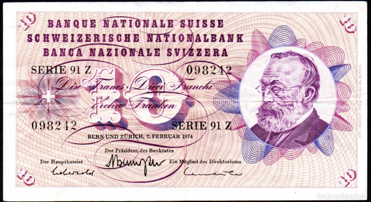 Billetes extranjeros: SUIZA - 10 FRANCOS 1974 - Foto 1