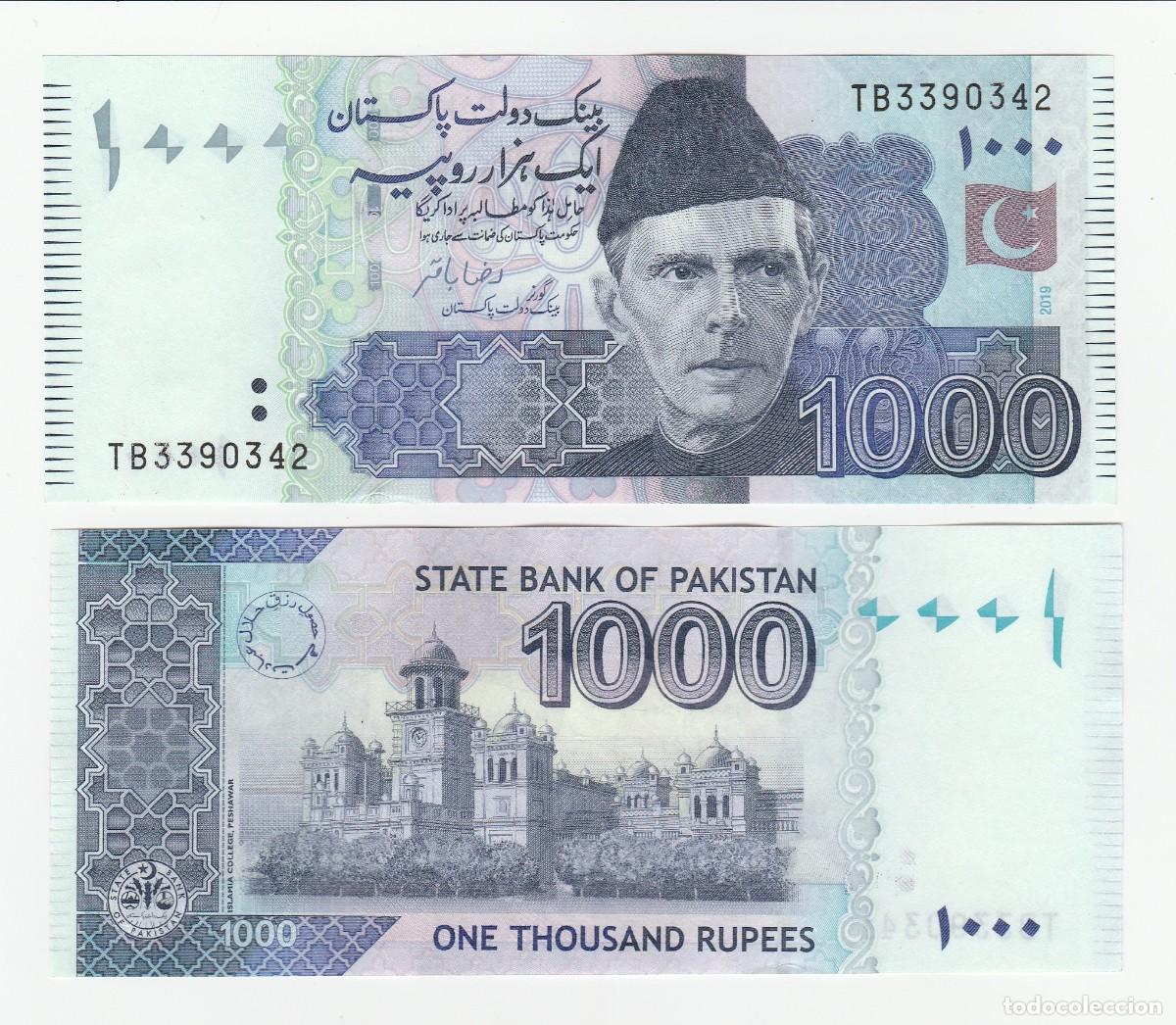 Internationale Banknoten: PAKISTAN 1000 RUPIAS 2019 n/s TB3390342 SIN CIRCULAR (el de la foto)