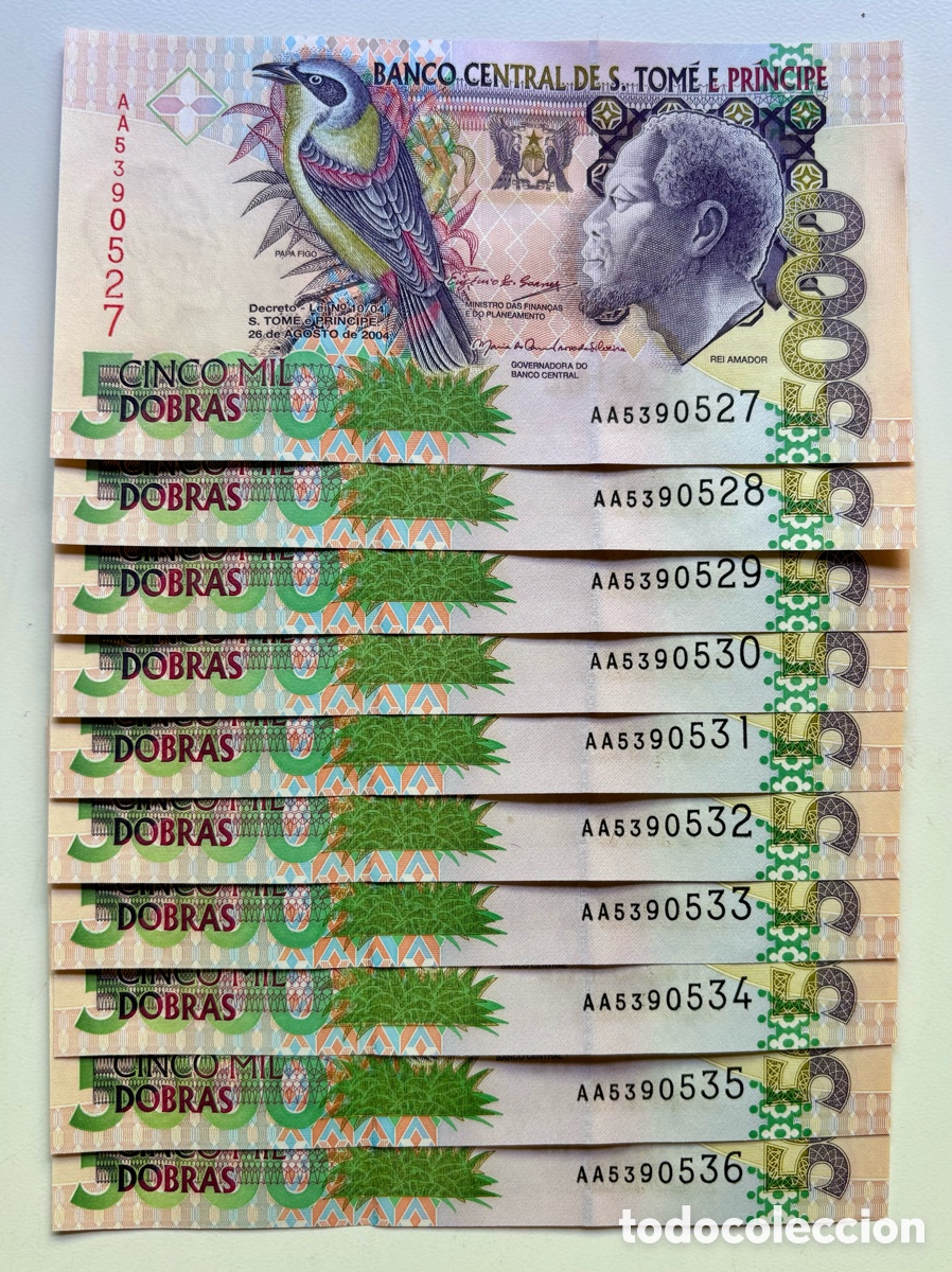 Internationale Banknoten: Lote x 10 Billetes SANTO TOME & PRINCIPE 5000 Dobras 2004 SC