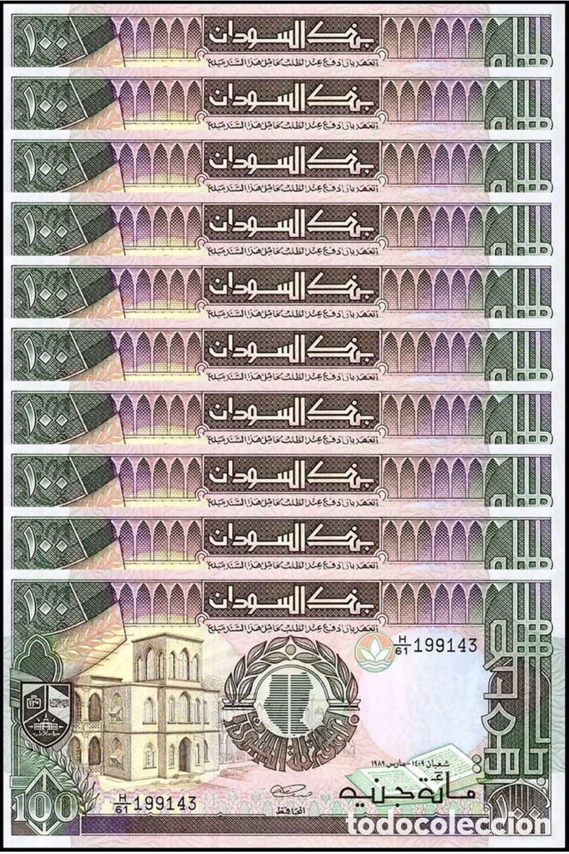Internationale Banknoten: Lote x 10 Billetes SUDAN 100 Libras 1989 SC. Pounds