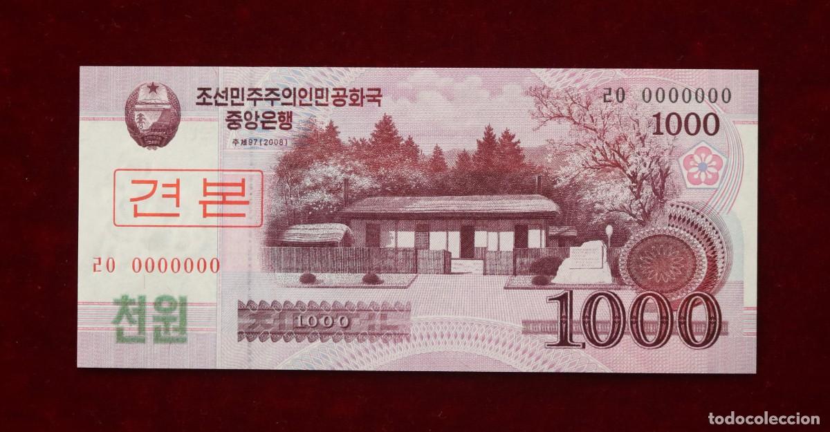 Billetes extranjeros: 1000 WON 2008 (2009) COREA DEL NORTE P#64S. SC / UNC. SPECIMEN - Foto 1