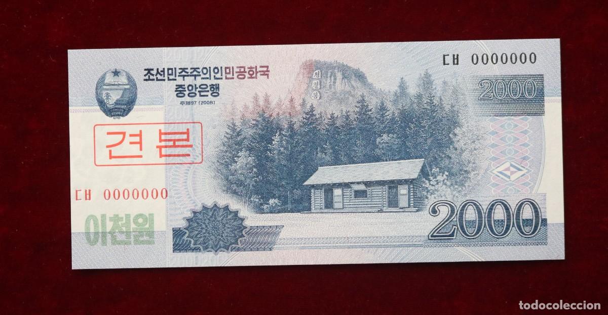 Billetes extranjeros: 2000 WON 2008 (2009) COREA DEL NORTE P#65S. SC / UNC. SPECIMEN - Foto 1
