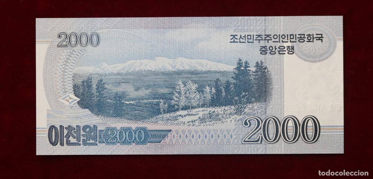 Billetes extranjeros: 2000 WON 2008 (2009) COREA DEL NORTE P#65S. SC / UNC. SPECIMEN - Foto 2
