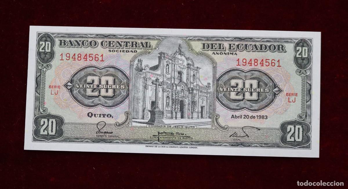 Billetes extranjeros: 20 SUCRES 1983 ECUADOR. P#115B. SC / UNC. - Foto 1