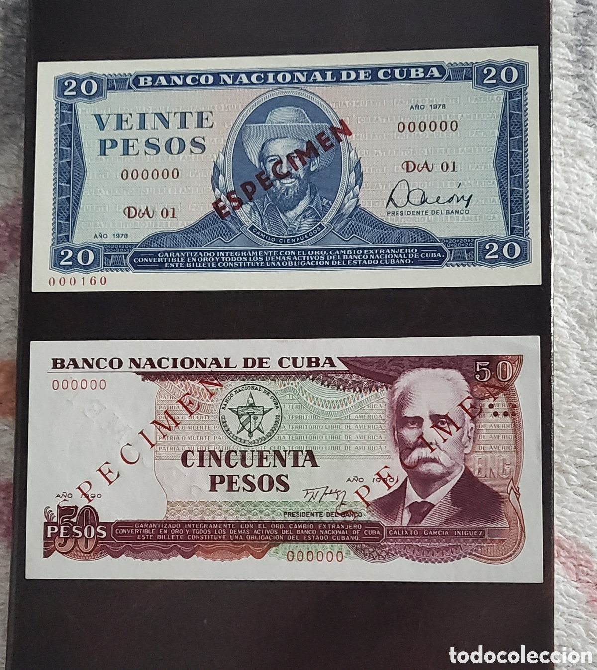 Billetes extranjeros: Cuba SP&Eacute;CIMEN 20 pesos y 50 pesos - Foto 1