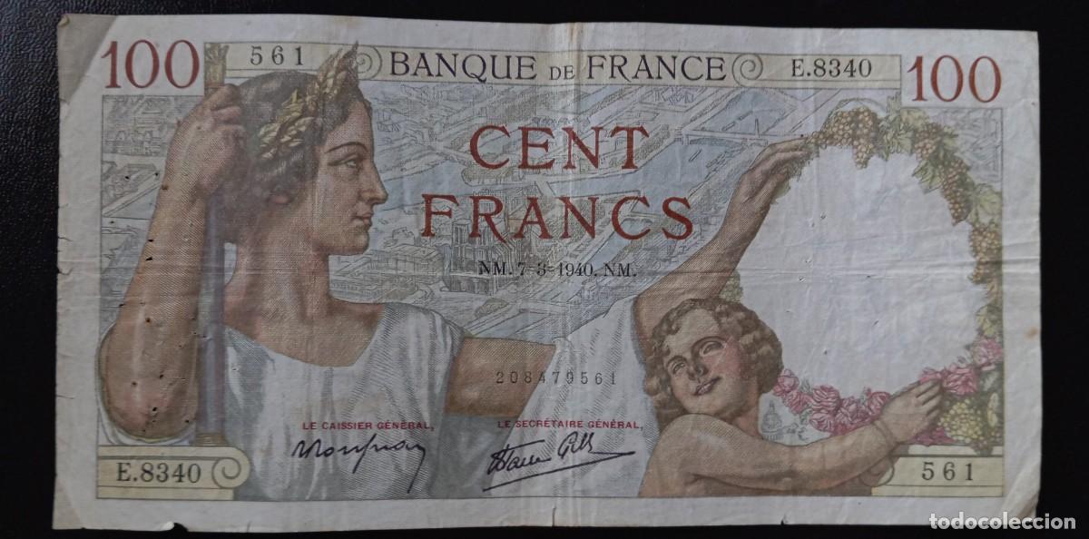 Billetes extranjeros: Francia 100 francos 1940 pick 94A (BC+) - Foto 1