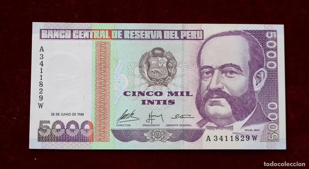 Billetes extranjeros: 5000 INTIS 1988 PERU. P#137. SC / UNC. - Foto 1