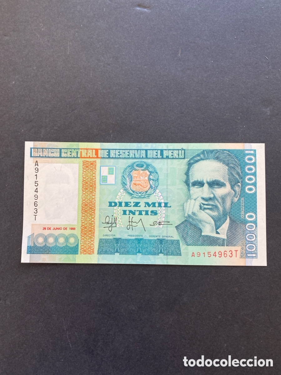 Billetes extranjeros: Billete de Per&uacute; 10000 intis - Foto 1