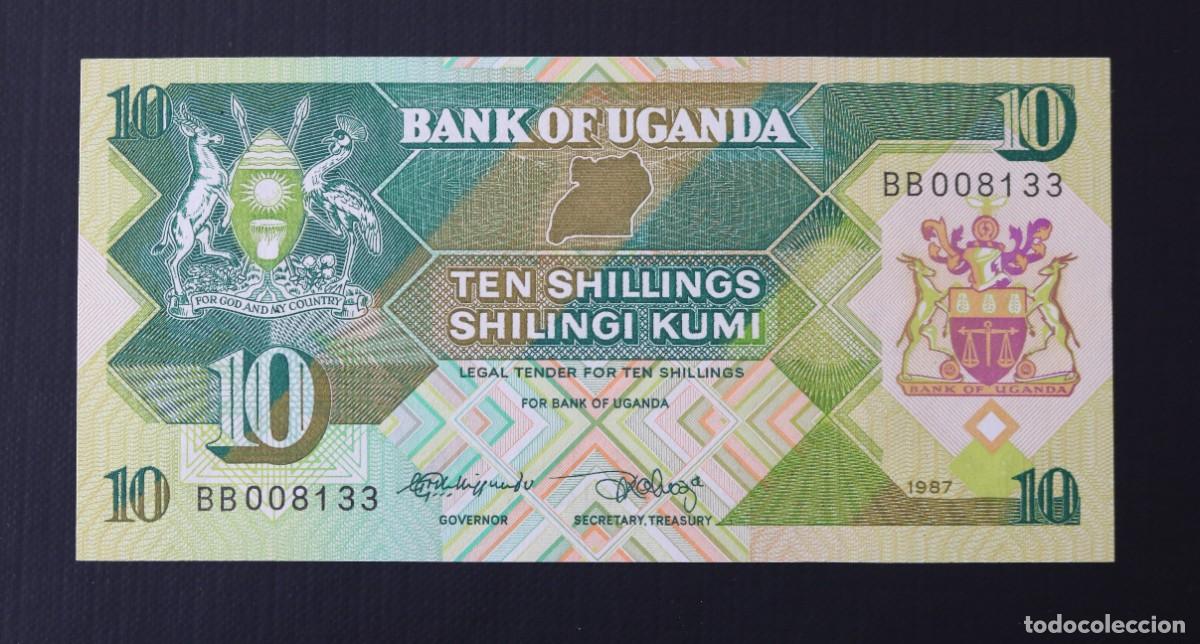 Billetes extranjeros: 10 CHELINES 1987 UGANDA. P#28. SC / UNC. - Foto 1