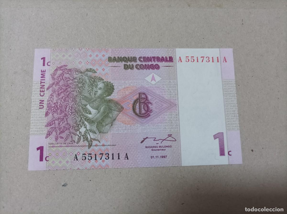 Billetes extranjeros: Billete Congo, 1 c&eacute;ntimo, a&ntilde;o 1997, serie AA, UNC - Foto 2