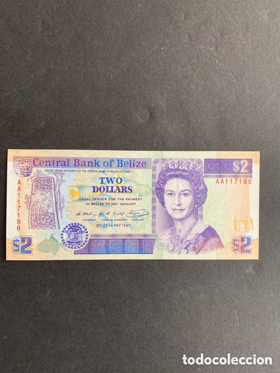 Billetes extranjeros: Billete de Belice 2 dollars - Foto 1