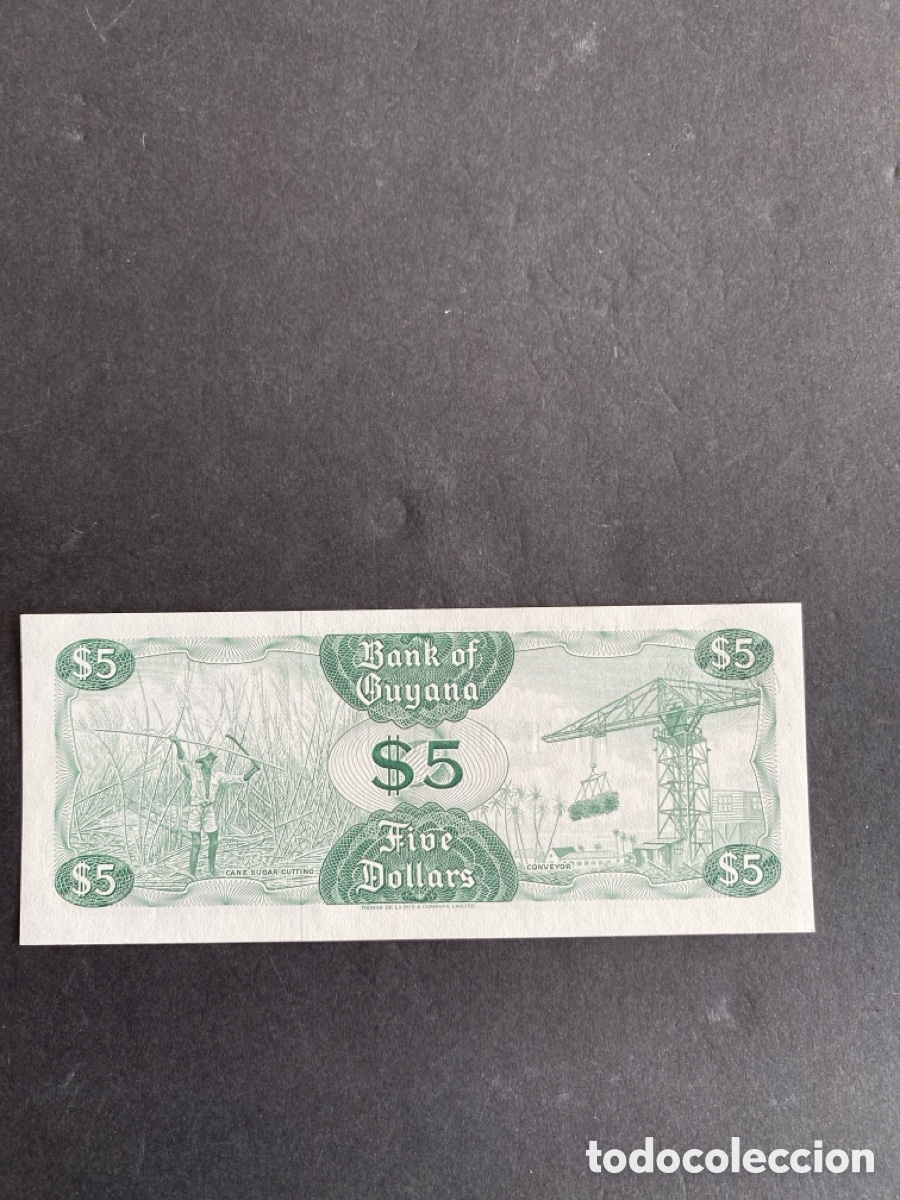 Billetes extranjeros: Billete de Guyana 5 dollars - Foto 2