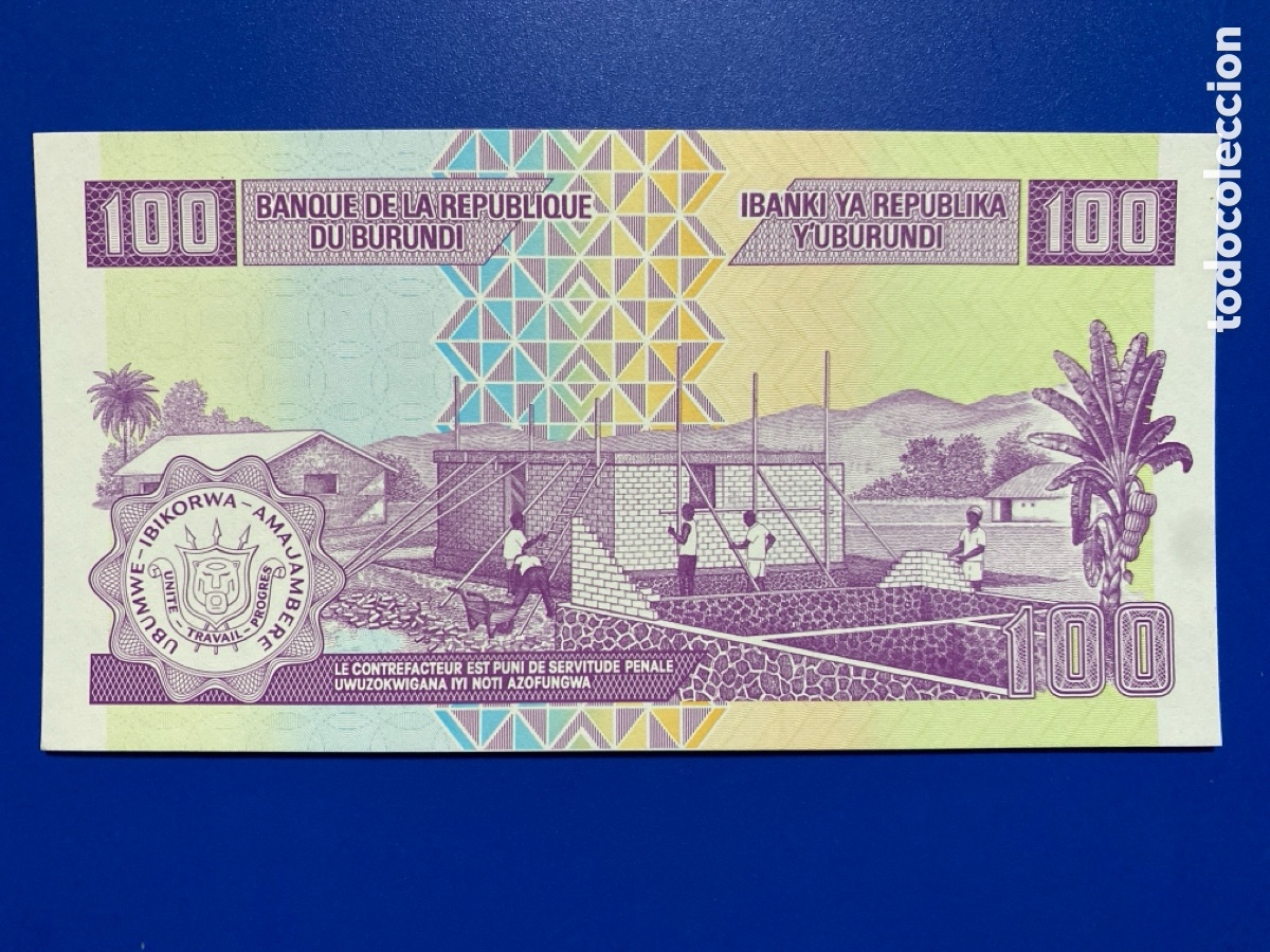 Billetes extranjeros: Burundi 100 francis 2011 SC P44 - Foto 2