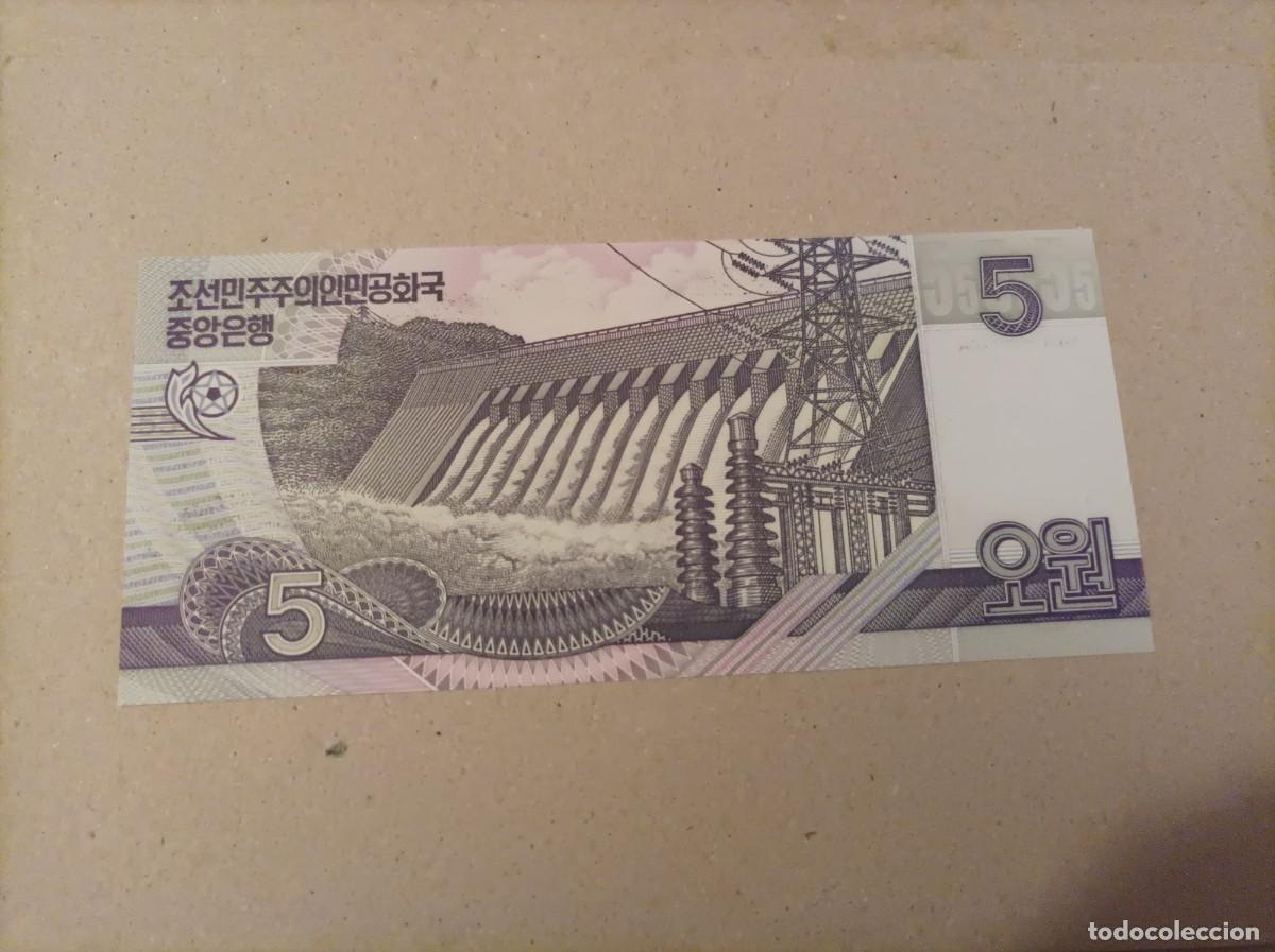 Billetes extranjeros: Billete Corea del norte 5 won, a&ntilde;o 2002, UNC - Foto 2