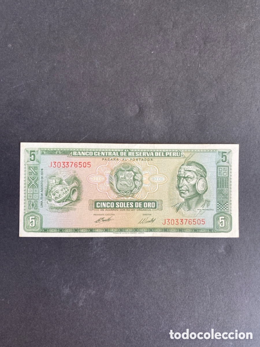 Billetes extranjeros: Billete de Peru 5 soles de oro - Foto 1