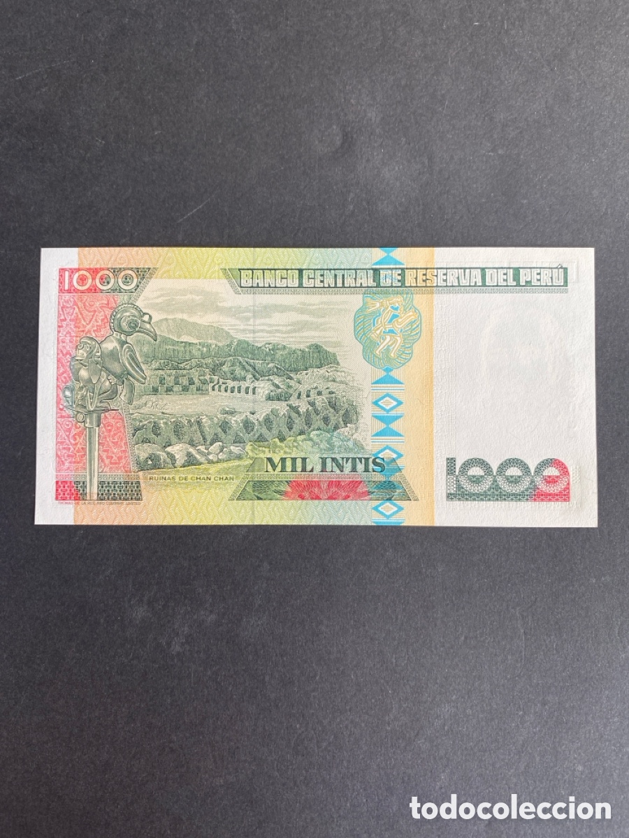 Billetes extranjeros: Billete de Peru 1000 mil intis - Foto 2