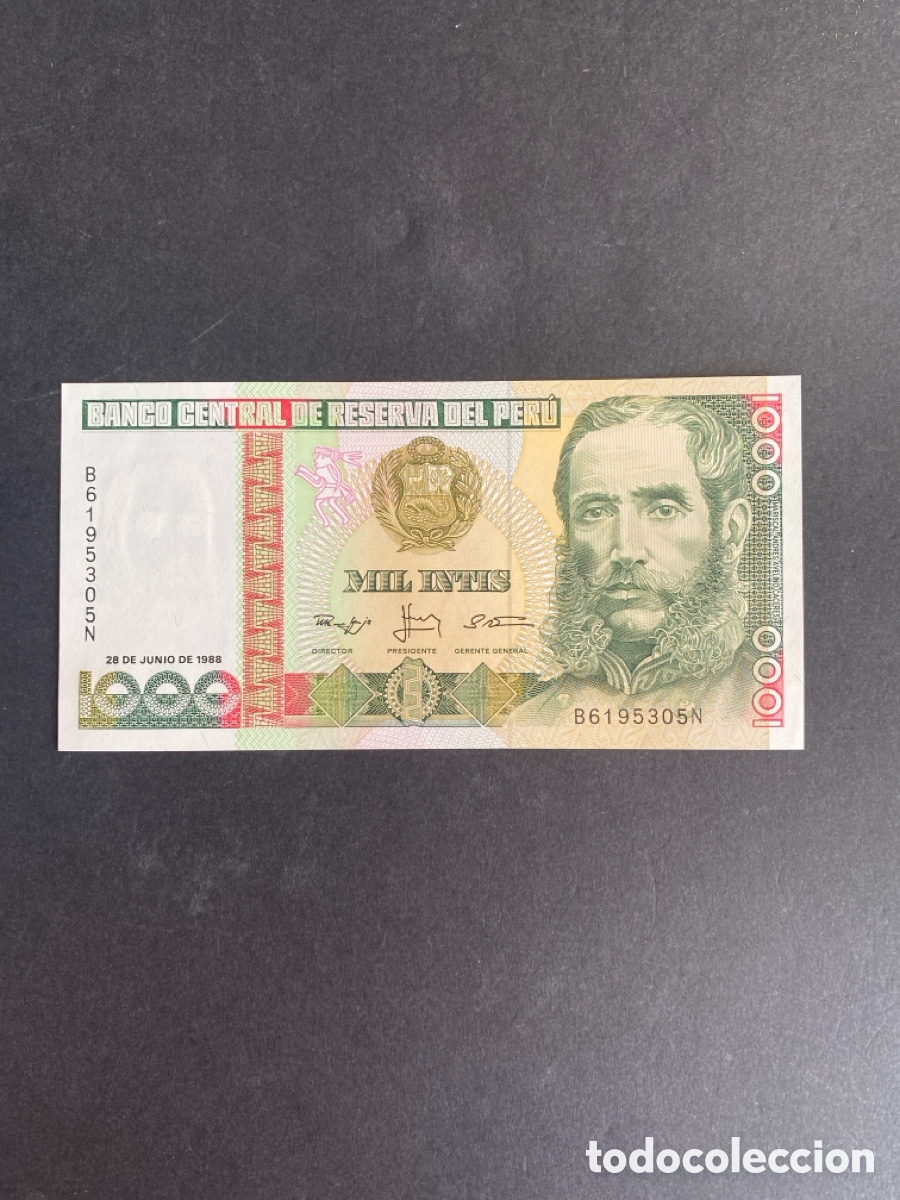 Billetes extranjeros: Billete de Peru 1000 mil intis - Foto 1