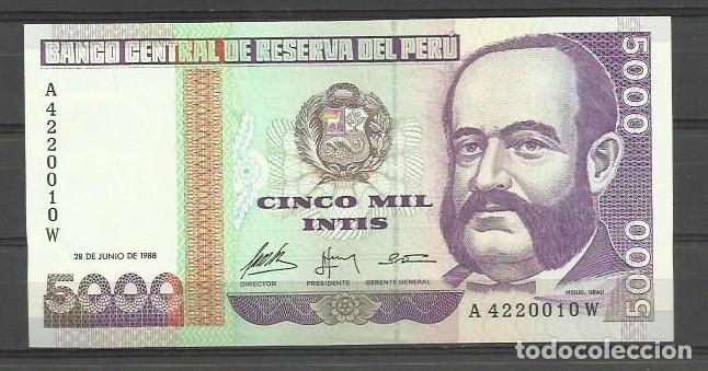 Billetes extranjeros: BILLETE DE PERU DE 5000 INTIS SIN CIRCULAR - Foto 1