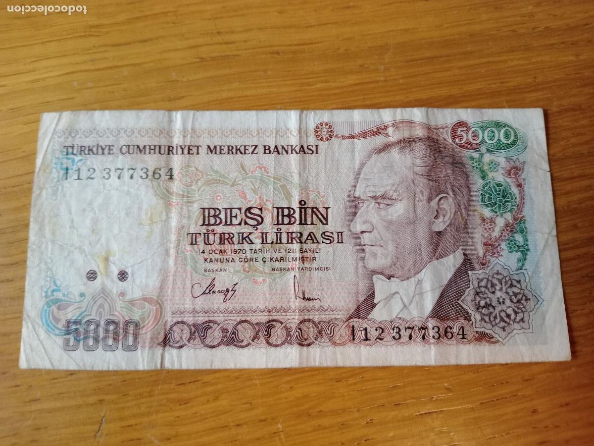 Billetes extranjeros: TURQUIA 5000 LIRAS 1970
