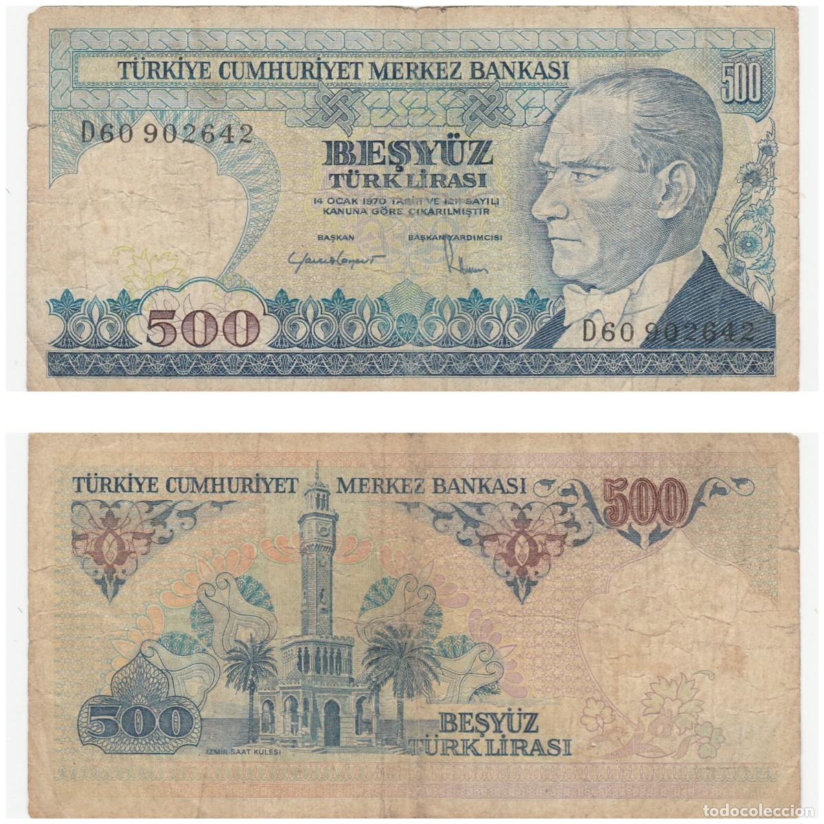 Internationale Banknoten: TURQUIA 500 LIRAS 1970 n/s D60 902642 CIRCULADO (el billete de la foto)