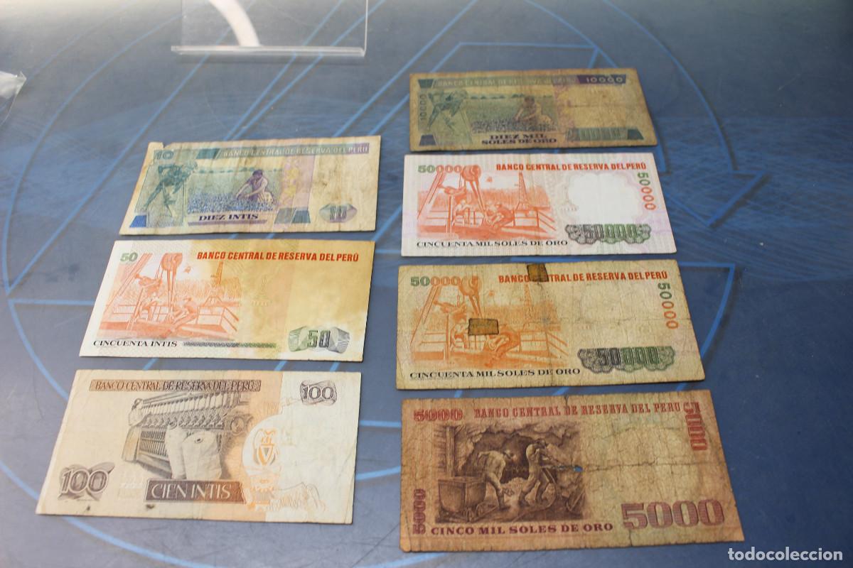 Billetes extranjeros: Per&uacute;, 7 billetes a&ntilde;os 80, soles e intis. - Foto 2