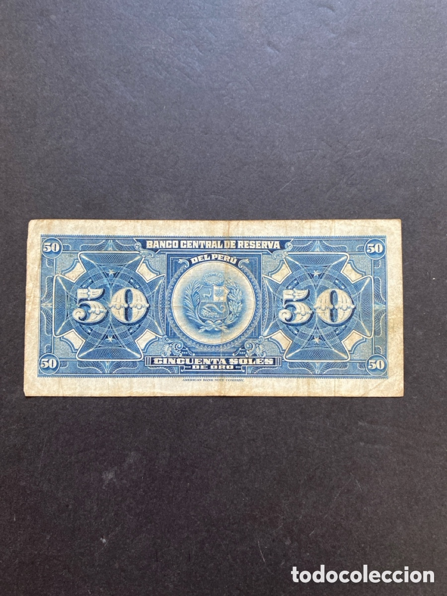 Billetes extranjeros: Billete de Per&uacute; 50 soles de oro - Foto 2