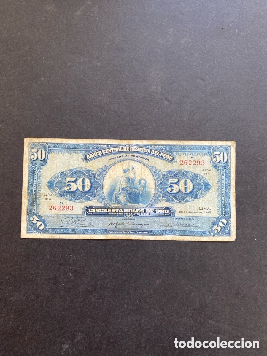 Billetes extranjeros: Billete de Per&uacute; 50 soles de oro - Foto 1