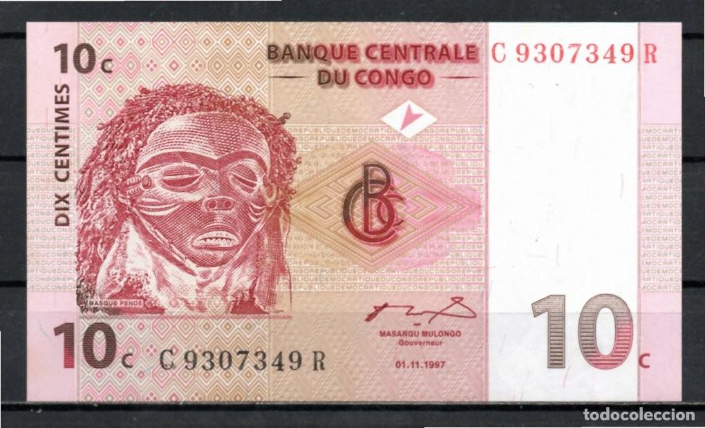 Billetes extranjeros: CONGO 1997, 10 CENTIMES, P-82a, SC-UNC; - Foto 1