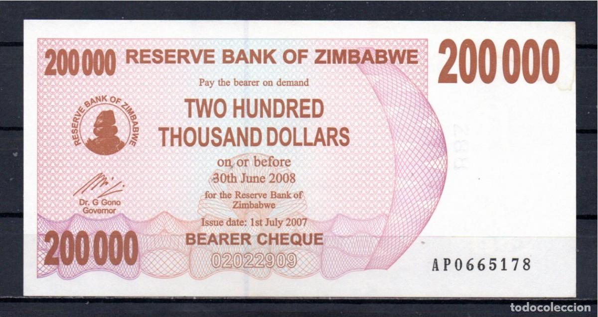 Billetes extranjeros: ZIMBABWE 2007, 200000 DOLLARS, P-49, SC-UNC; 2 ESCANER - Foto 1
