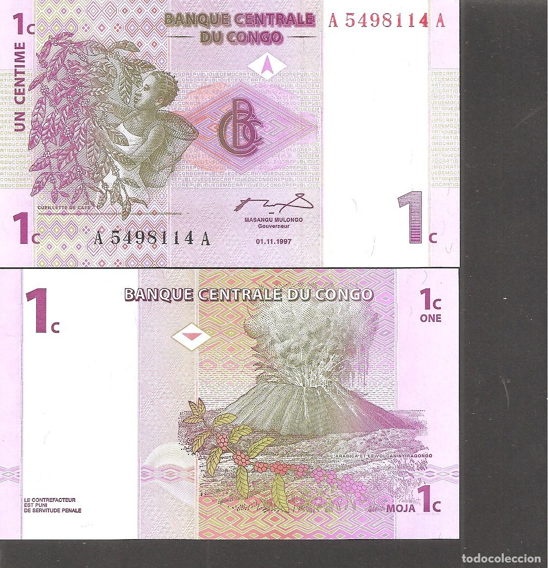 Billetes extranjeros: CONGO 1 CENTIMO 1997 SC/UNC - Foto 1