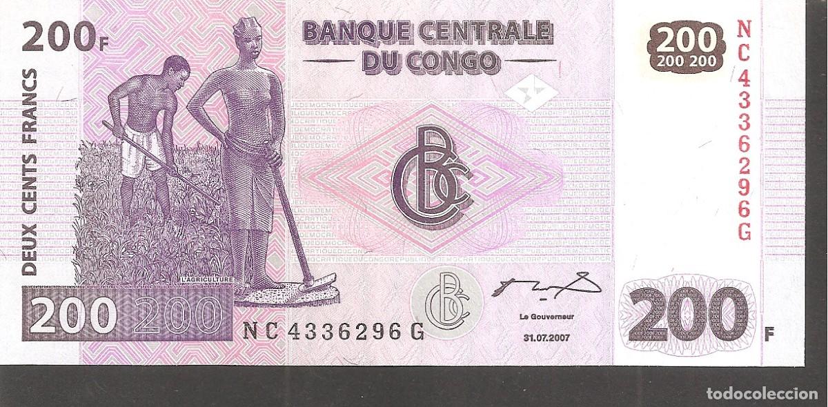 Billetes extranjeros: CONGO 200 FRANCOS 2007 SC/UNC - Foto 1