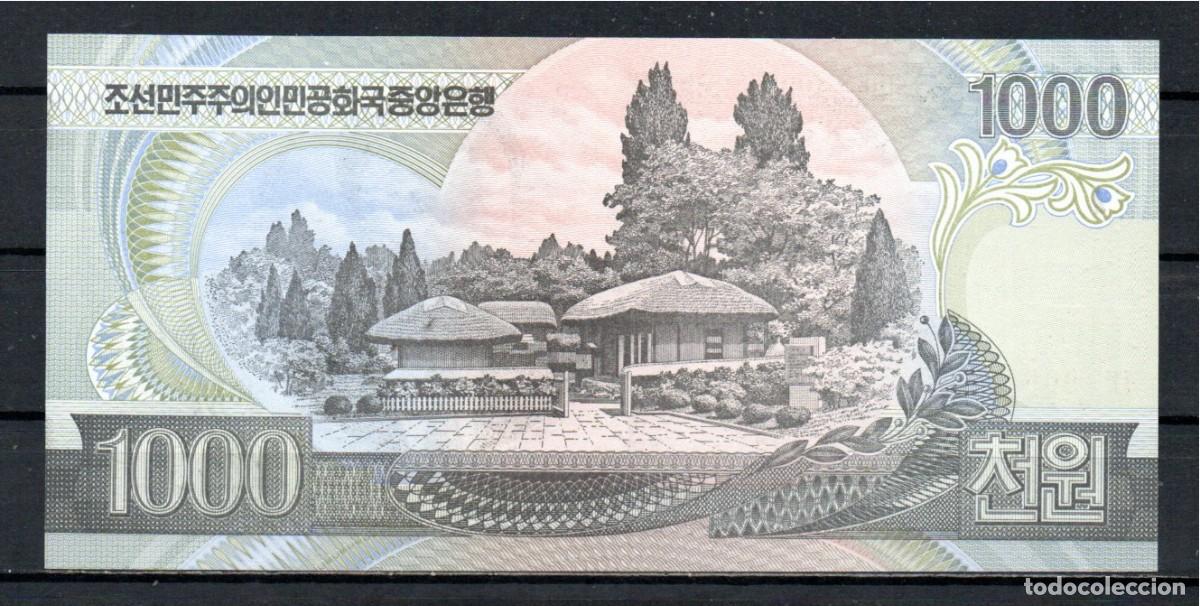 Billetes extranjeros: COREA DEL NORTE 2002, 1000 WON, P-45a, SC-UNC; 2 ESCANER - Foto 2