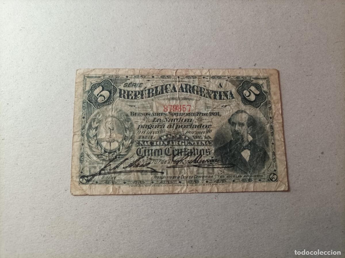 Billetes extranjeros: Billete Argentina, 5 centavos, a&ntilde;o 1891 - Foto 1
