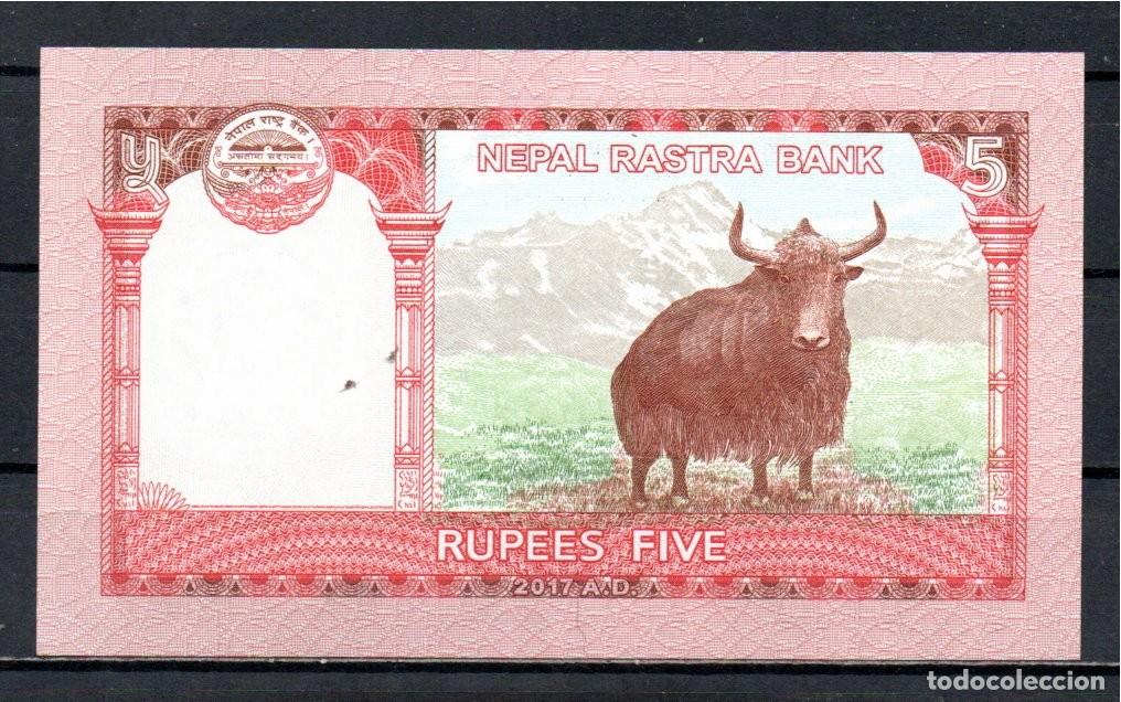 Billetes extranjeros: NEPAL 2017, 5 RUPEES, P-76a, SC-UNC; 2 ESCANER - Foto 2