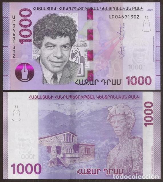 Billetes extranjeros: ARMENIA. 1000 dram 2022. S/C. H&iacute;brido. P. Sevak - poeta.