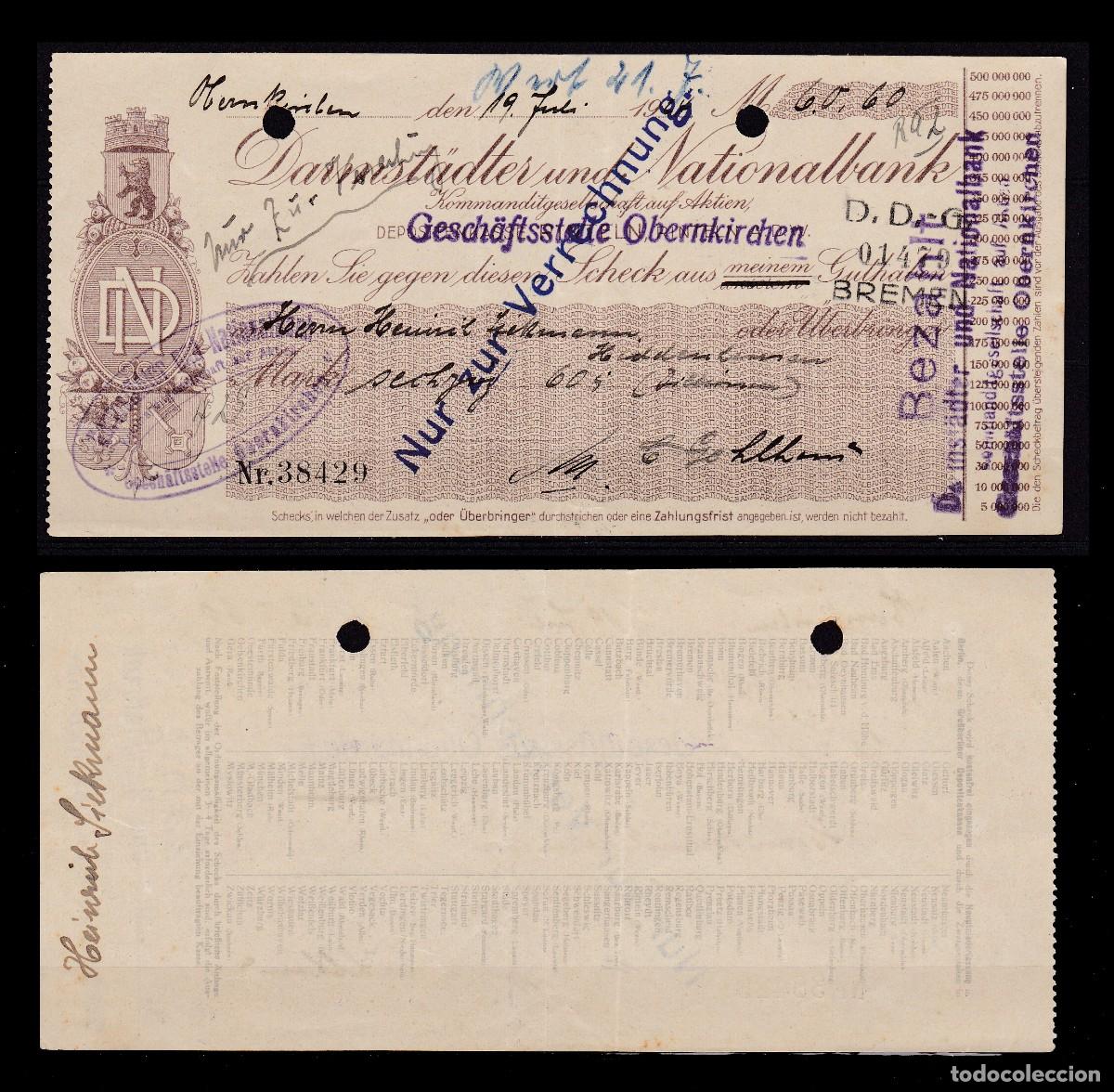 Billetes extranjeros: ALEMANIA - CHEQUE DE 1924 - Foto 1