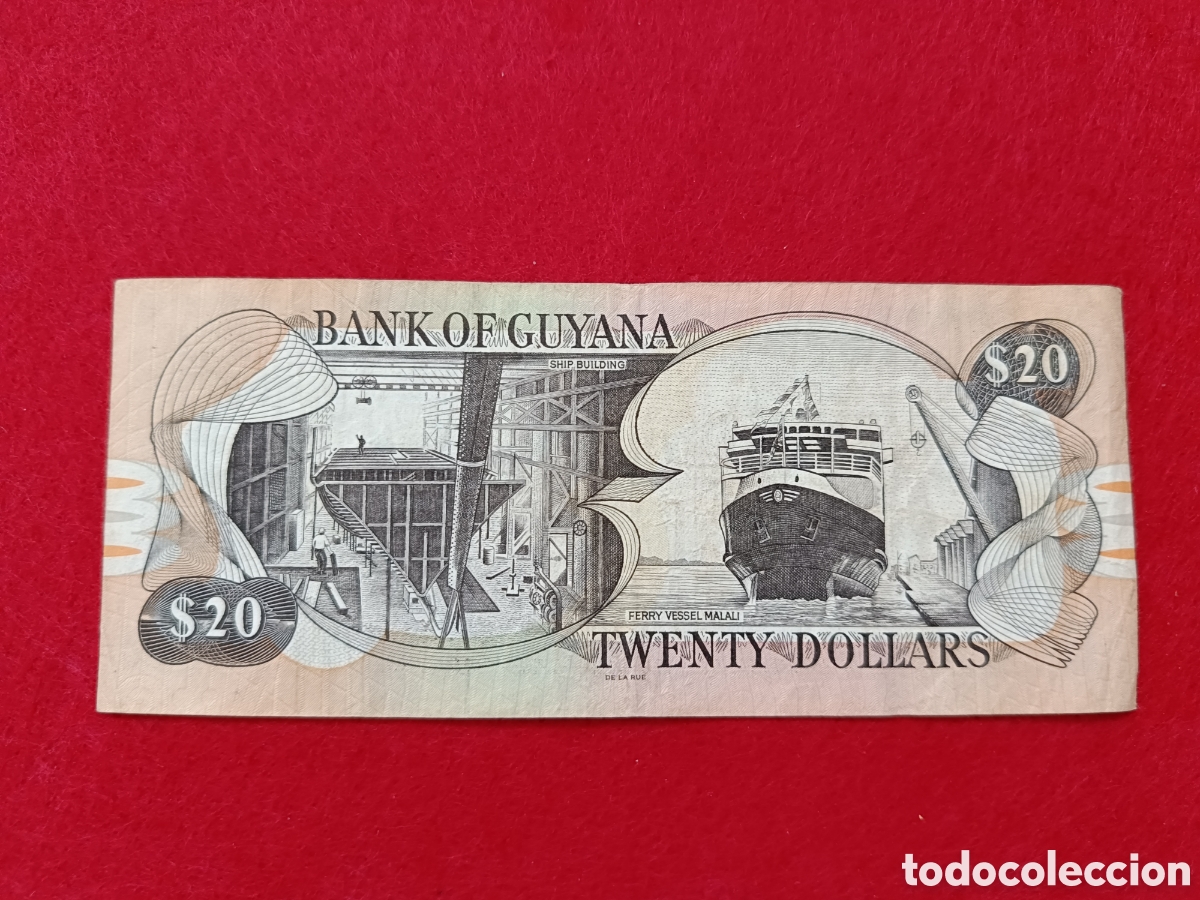 Billetes extranjeros: Billete de 20 D&oacute;lares Guyana Circulado - Foto 2