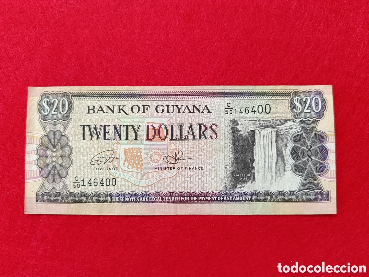 Billetes extranjeros: Billete de 20 D&oacute;lares Guyana Circulado - Foto 1