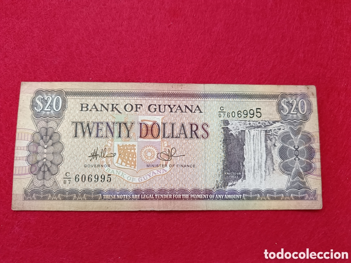 Billetes extranjeros: Billete de 20 D&oacute;lares Guyana Circulado - Foto 1