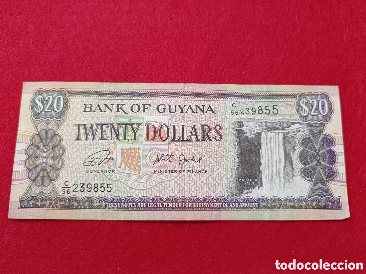 Billetes extranjeros: Billete de 20 D&oacute;lares Guyana Circulado - Foto 1