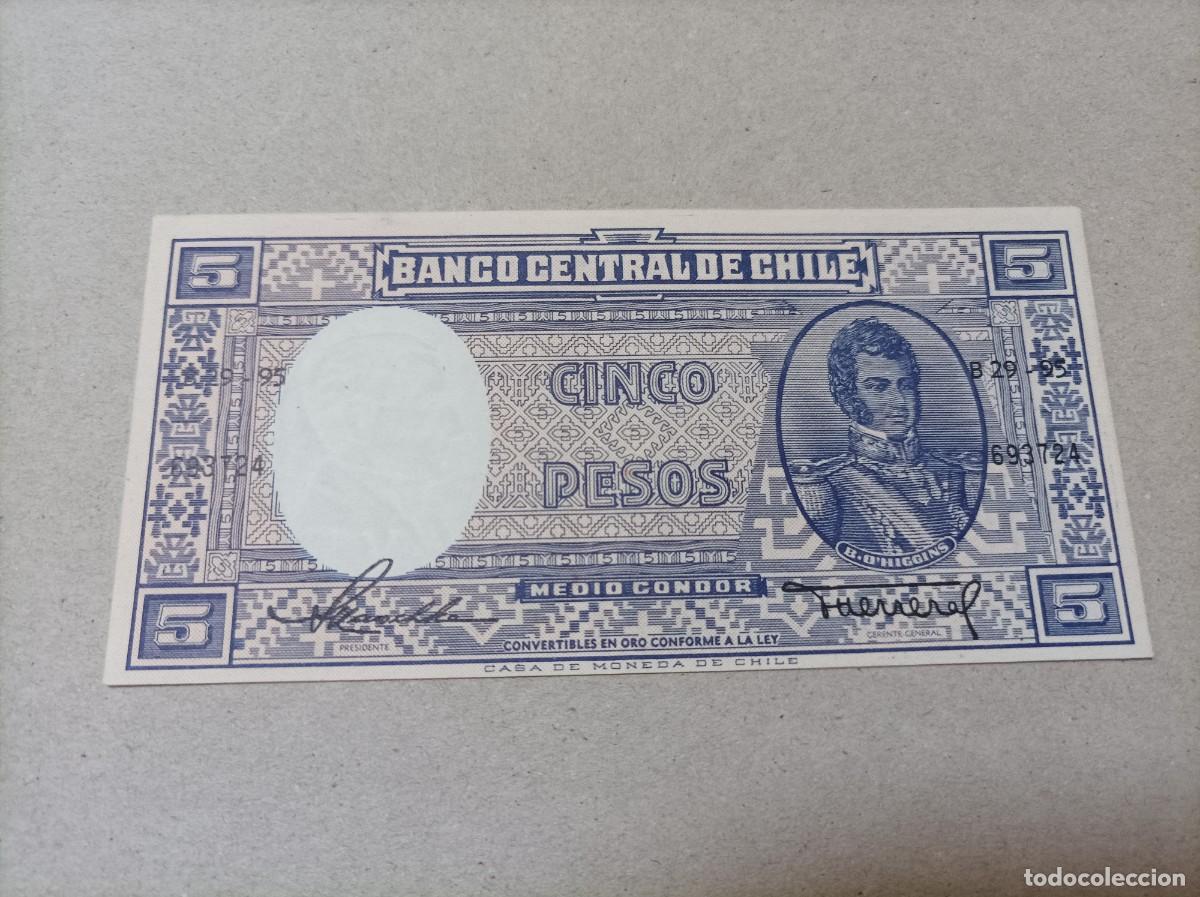 Billetes extranjeros: Billete Chile, 5 pesos, a&ntilde;o 1958, UNC - Foto 1